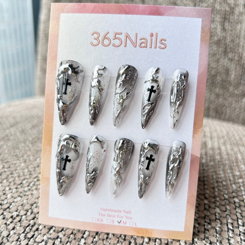 Silver Redemption press-on nails