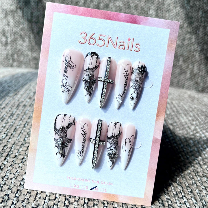 Gothic Lace Cross press-on nails