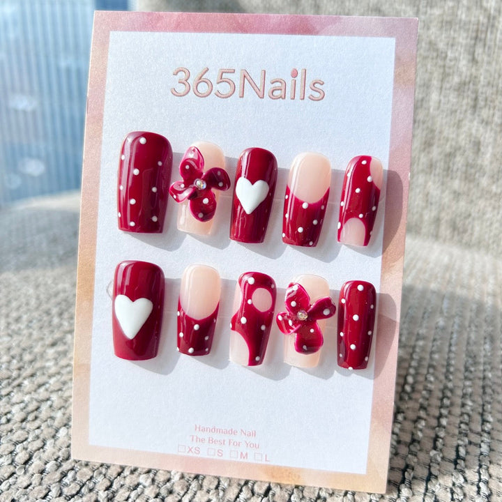 Cherry Polka Love press-on nails