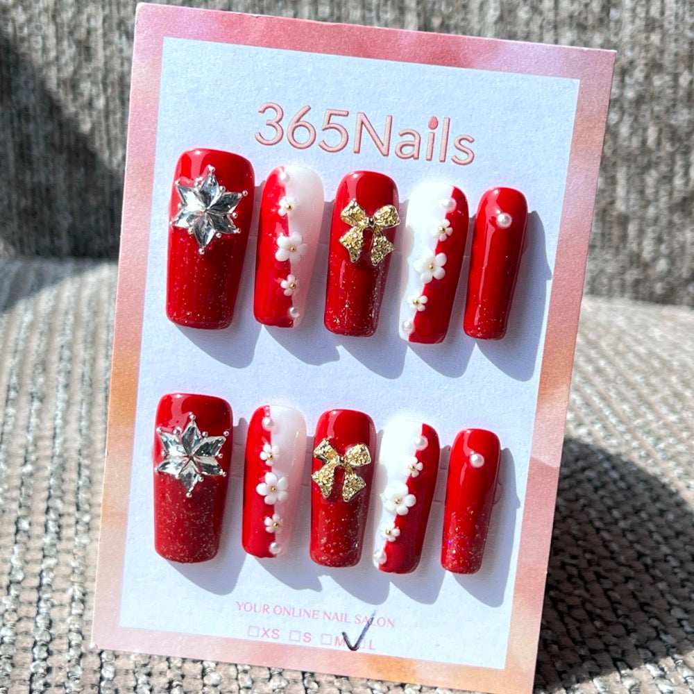 Crimson Celebration press-on nails
