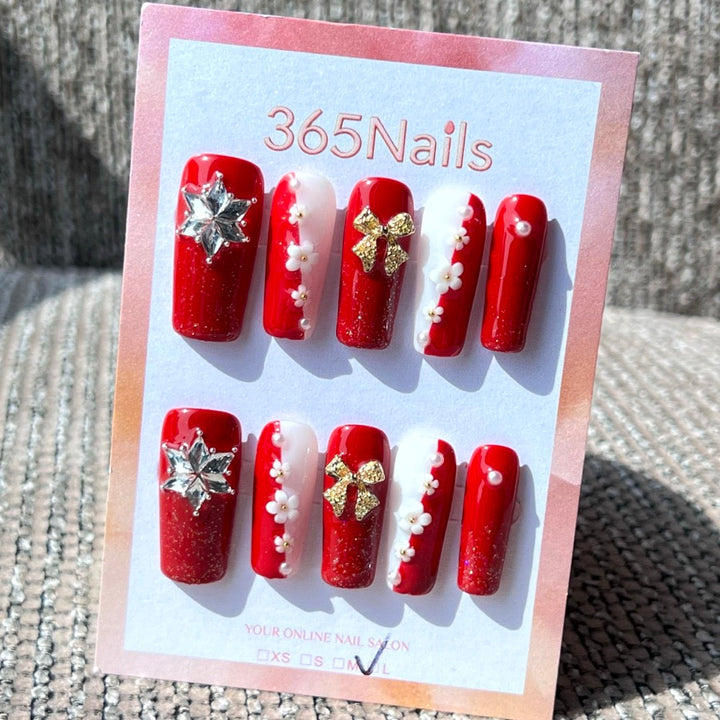 Crimson Celebration press-on nails