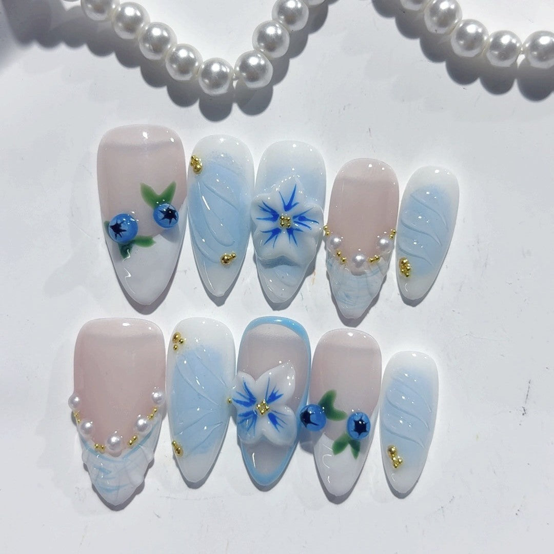 Azure Berry Bloom press-on nails