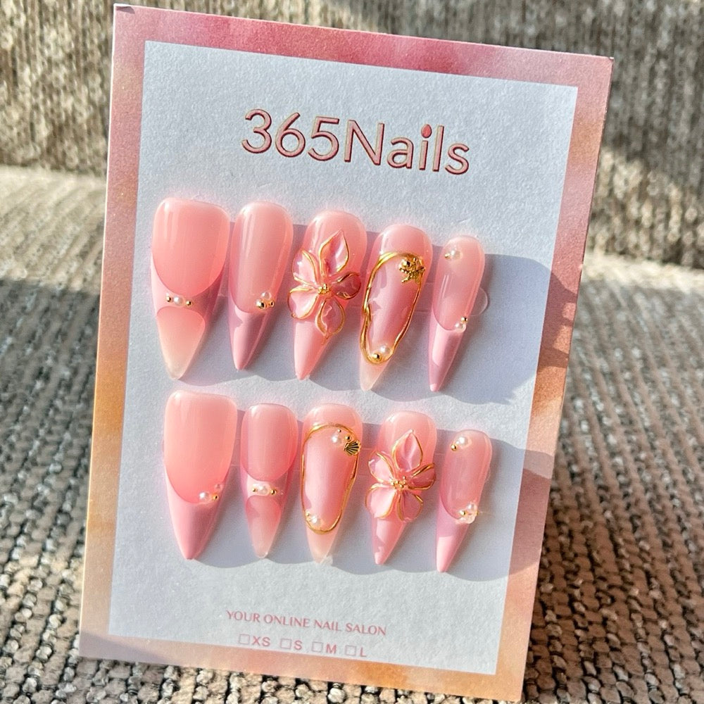 Pink French Tip Floral press-on nails