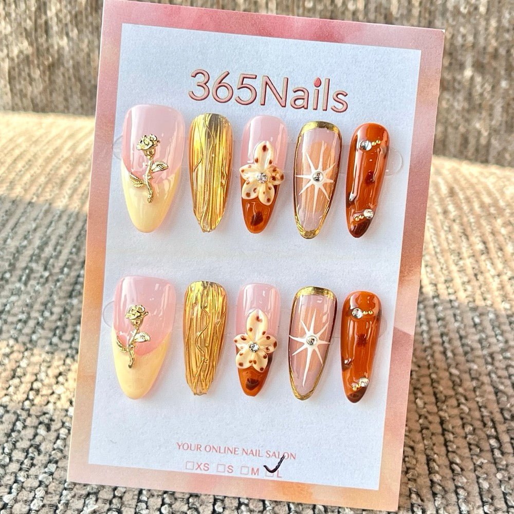 Nude Brown Blossom press-on nails