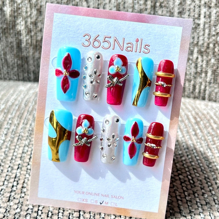 Bold Colorblock Floral press-on nails