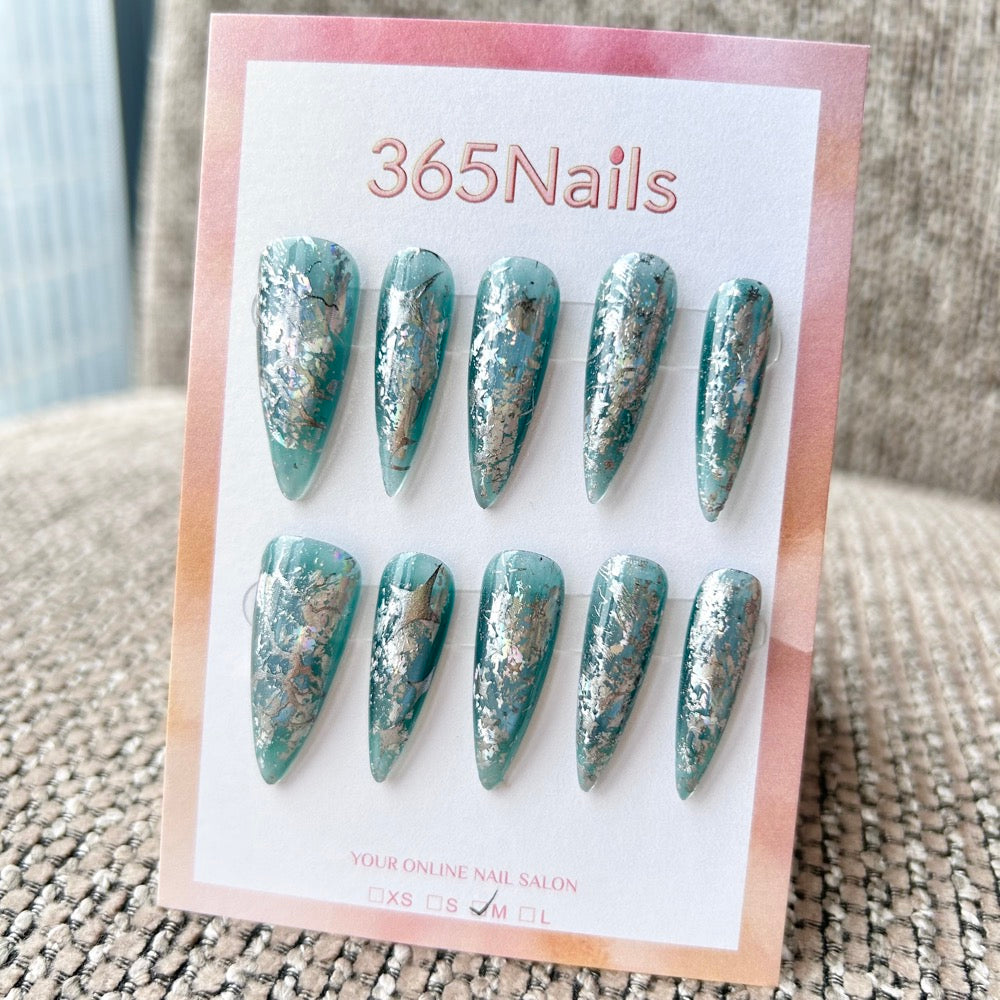 Shattered Jade press-on nails