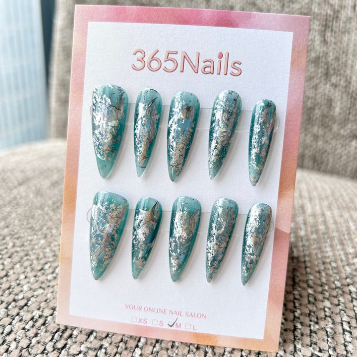 Shattered Jade press-on nails