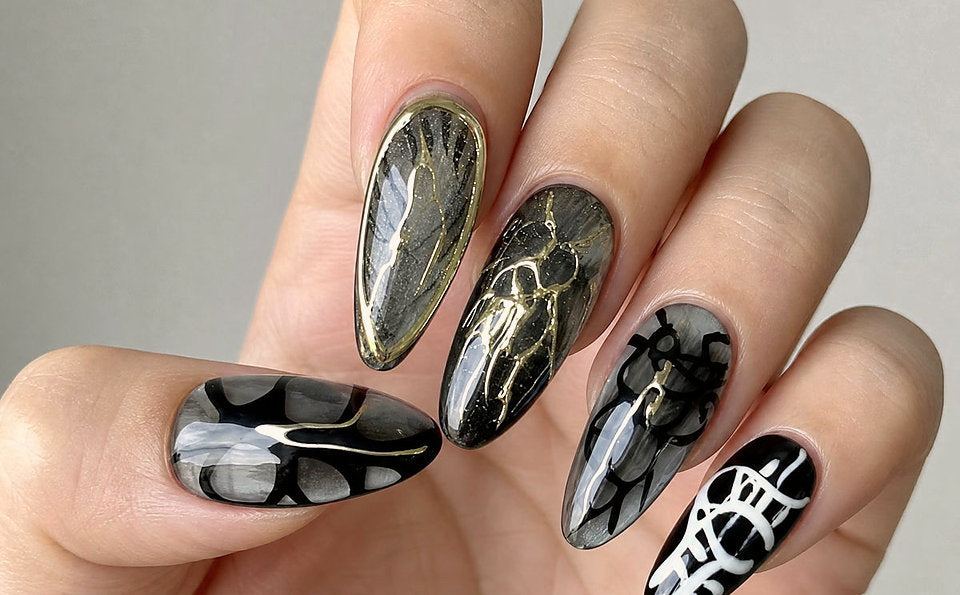 Obsidian Bones press-on nails