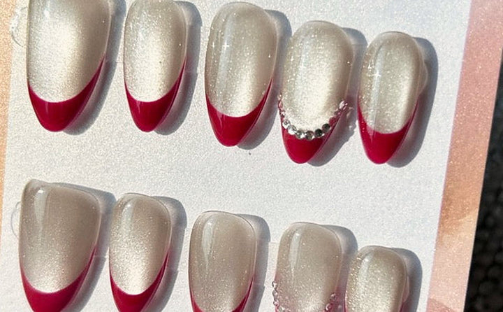 Pearl & Burgundy press-on nails
