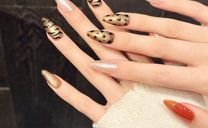 Pearl Leopard press-on nails